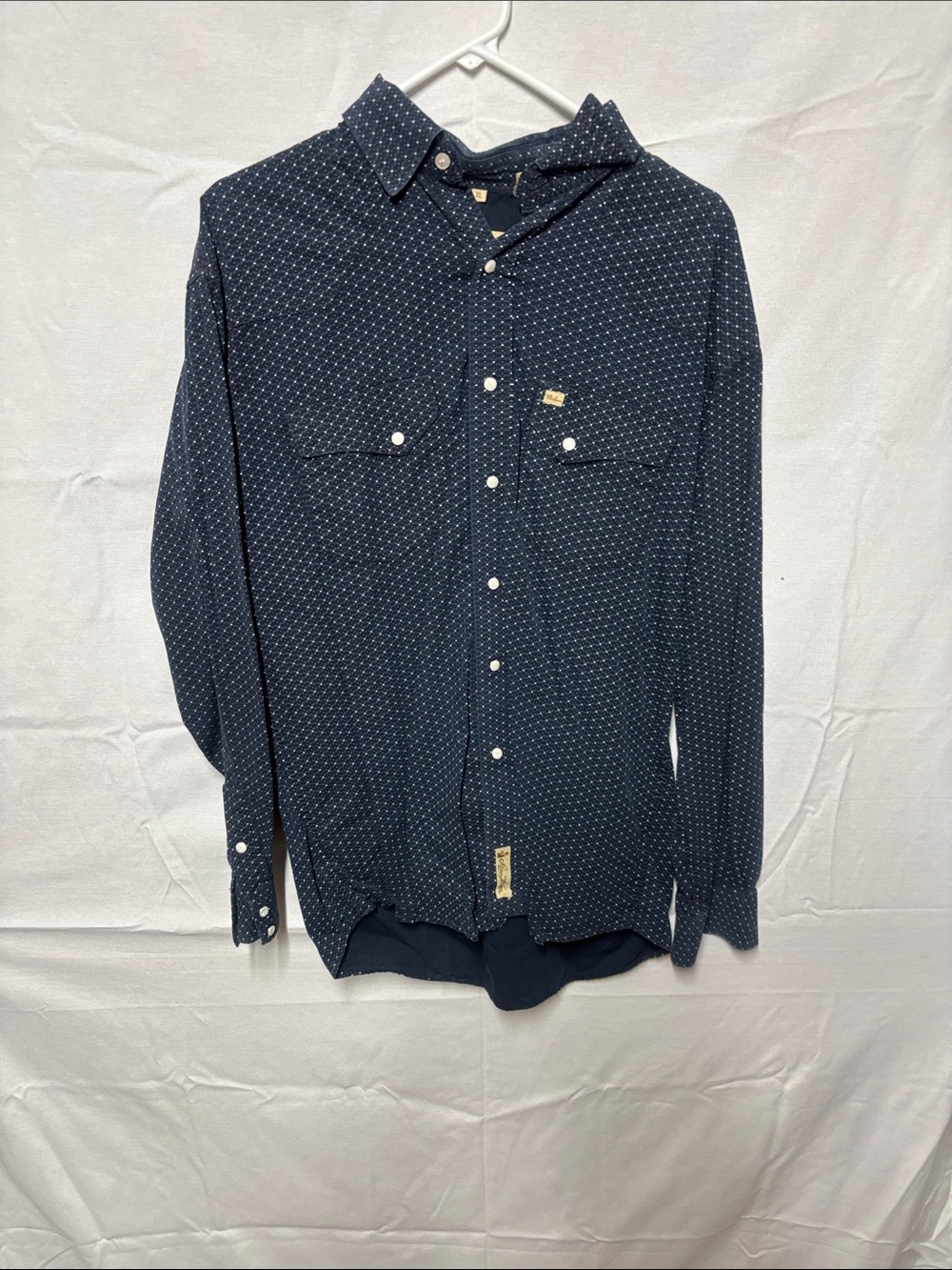 Larry Mahan Navy Button-Down Shirt with Micro Dot Pattern